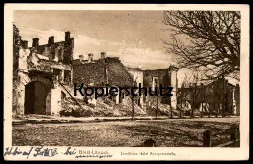 ALTE POSTKARTE BREST-LITOWSK ZERSTÖRTES HOTEL KOBRYNERSTRASSE Lietuvos Brasta cpa postcard AK Ansichtskarte