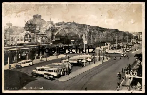 ALTE POSTKARTE DRESDEN HAUPTBAHNHOF Bahnhof station gare Bus Busse Euco Gasöl Ansichtskarte postcard AK cpa