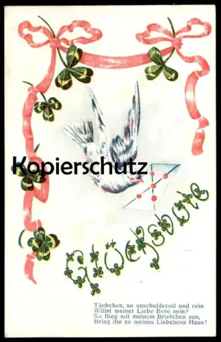 ALTE POSTKARTE GLÜCKSBOTE TAUBE MIT BRIEF BRIEFTAUBE Bote carrier pigeon voyageur Kleeblatt postcard cpa Ansichtskarte