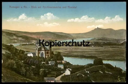 ALTE POSTKARTE REMAGEN AM RHEIN BLICK AUF APOLLINARISKIRCHE UND RHEINTAL Apollinaris Kirche Ansichtskarte cpa postcard