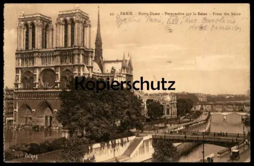 ALTE POSTKARTE PARIS NOTRE-DAME PERSPECTIVE SUR LA SEINE FROM THE SEINE cpa postcard AK Ansichtskarte