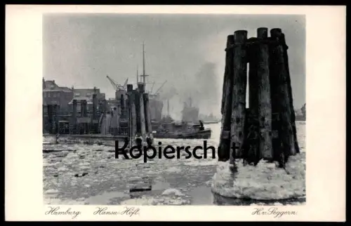ALTE POSTKARTE HAMBURG HANSA-HÖFT Hansahöft Schiff Kran ship crane grue Winter Ansichtskarte postcard cpa AK