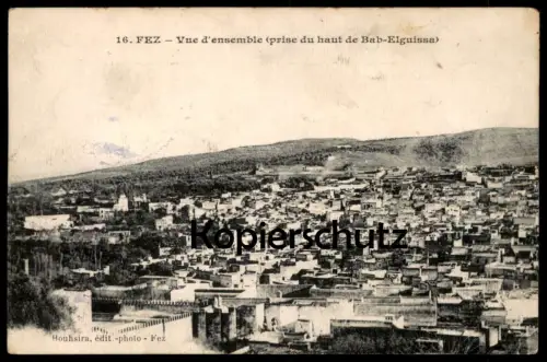 ALTE POSTKARTE FEZ VUE D'ENSEMBLE PRISE DU HAUT DE BAB-ELGUISSA Stempel Hopital Auvert de Fez Maroc Marokko cpa AK