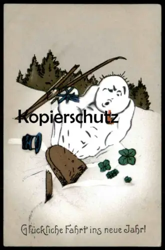 ALTE POSTKARTE GLÜCKLICHE FAHRT INS NEUE JAHR SCHNEEMANN UNFALL SKI Carl Diehl ? snowman skiing bonhomme de neige crash