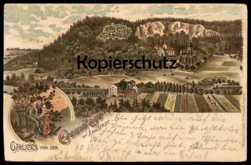 ALTE LITHO POSTKARTE GRUSS VON DER EREMITAGE BEI ARNSTADT LIEBESPAAR Paar Thüringen couple AK cpa postcard Ansichtskarte