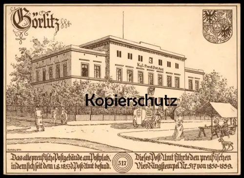 ALTE KÜNSTLER POSTKARTE GÖRLITZ POSTGEBÄUDE AM POST-PLATZ 1938 POST-AMT Postamt Sonderstempel Ganzsache Ansichtskarte