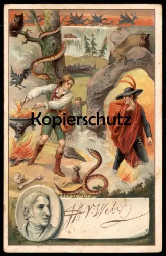 ALTE POSTKARTE FREYSCHÜTZ WEBER EULE OWL SCHLANGE SNAKE Autogramm cpa postcard AK Ansichtskarte