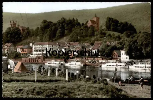 ÄLTERE POSTKARTE VIERBURGENSTADT NECKARSTEINACH Zelt Camping Campingplatz tent Schiff ships cpa postcard Ansichtskarte