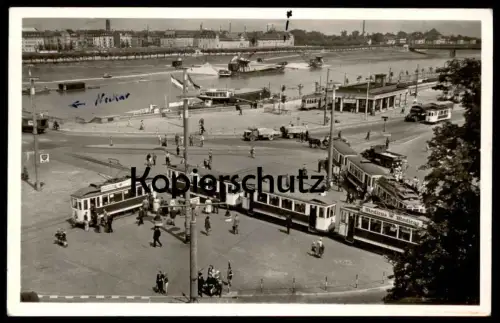 ALTE POSTKARTE MANNHEIM AUFFAHRT ZUR KURPFALZBRÜCKE MIT OEG BAHNHOF Frachtschiff Strassenbahn Esso tramway camion LKW