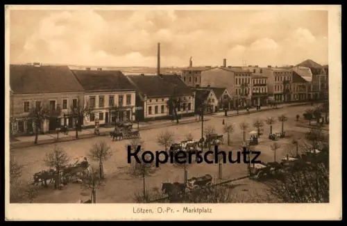 ALTE POSTKARTE LÖTZEN OSTPREUSSEN MARKTPLATZ MARKT FUHRWERKE Gizycko cpa postcard AK Ansichtskarte