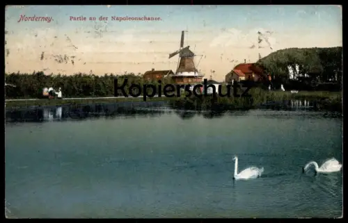 ALTE POSTKARTE NORDERNEY PARTIE AN DER NAPOLEONSCHANZE Windmühle windmill moulin à vent Ansichtskarte AK cpa postcard