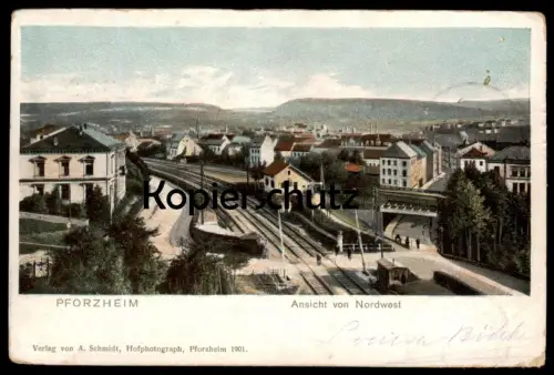 ALTE POSTKARTE PFORZHEIM ANSICHT VON NORDWEST BAHN Bahnstrecke railway track Ansichtskarte AK cpa postcard