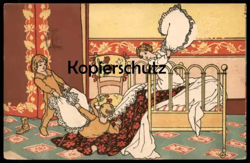 ALTE KÜNSTLER POSTKARTE LYON MERCIER & MARQUET COSTUMES POUR ENFANTS KINDER Kind fillettes children pillow fight cpa AK