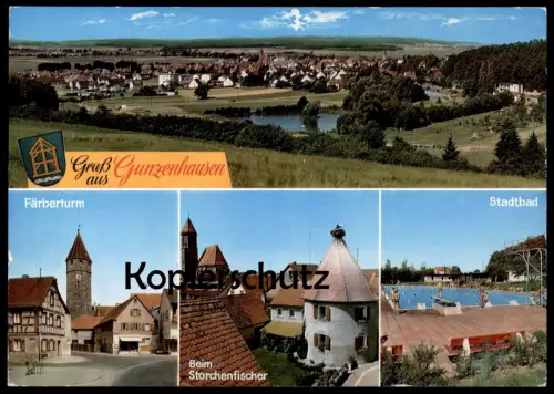 ÄLTERE POSTKARTE GRUSS AUS GUNZENHAUSEN STADTBAD BEIM STORCHENFISCHER FÄRBERTURM Bad pool piscine AK Ansichtskarte cpa
