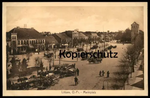 ALTE POSTKARTE LÖTZEN OSTPREUSSEN MARKTPLATZ MARKT FUHRWERKE Gizycko cpa postcard AK Ansichtskarte