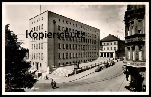 ÄLTERE POSTKARTE PIRMASENS HAUPTPOST MIT BAHNHOF APOTHEKE Bayer Togal Post Ansichtskarte AK cpa postcard
