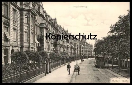 ALTE POSTKARTE MANNHEIM FRIEDRICHSRING KARREN STRASSENBAHN TRAM tramway AK Ansichtskarte postcard cpa