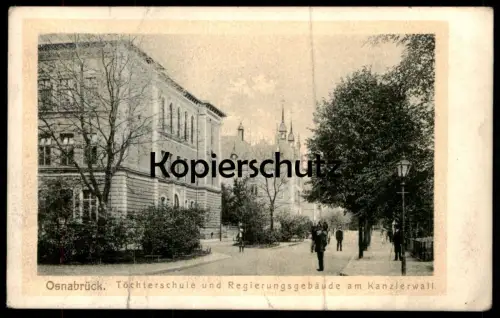 ALTE POSTKARTE OSNABRÜCK TÖCHTERSCHULE UND REGIERUNGSGEBÄUDE AM KANZLERWALL cpa postcard AK Ansichtskarte