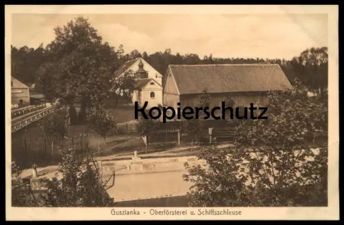 ALTE POSTKARTE GUSZIANKA OBERFÖRSTEREI UND SCHIFFSSCHLEUSE MASUREN Guzianka Schleuse écluse sluice watergate postcard AK