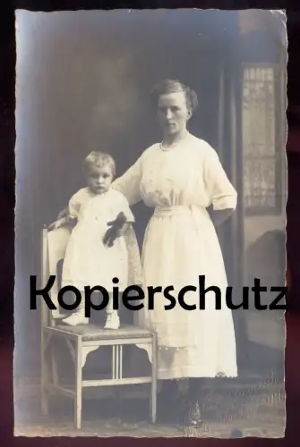 ALTE FOTO POSTKARTE MUTTER & KIND TEDDYBÄR ATELIER GIEGERICH NIEDER INGELHEIM mother child enfant fille Teddy Bär