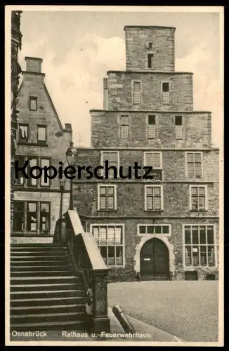 ALTE POSTKARTE OSNABRÜCK RATHAUS U. FEUERWEHRHAUS Feuerwehr fire station caserne de pompiers postcard AK Ansichtskarte
