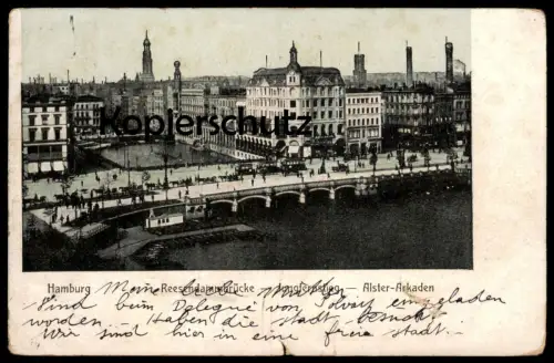 ALTE POSTKARTE HAMBURG REESENDAMMBRÜCKE JUNGFERNSTIEG ALSTER-ARKADEN 1906 Ansichtskarte postcard AK cpa