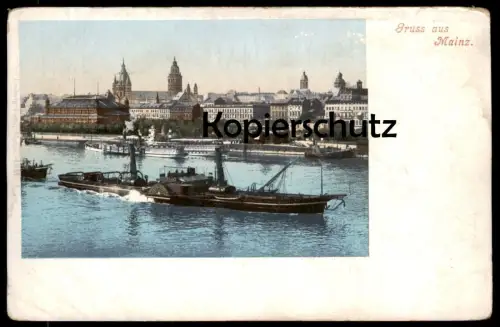 ALTE POSTKARTE GRUSS AUS MAINZ PANORAMA MIT RADDAMPFER Dampfer Schiff steam ship cpa AK Ansichtskarte postcard