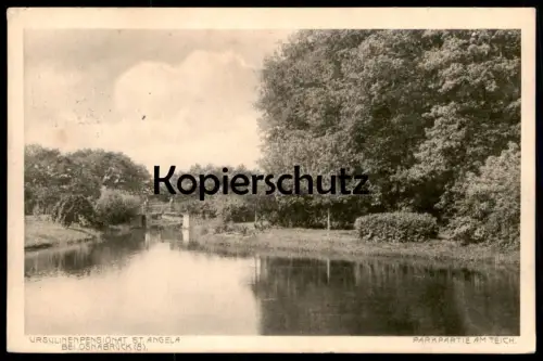 ALTE POSTKARTE URSULINENPENSIONAT ST. ANGELA BEI OSNABRÜCK (8) PARKPARTIE AM TEICH Park cpa postcard AK Ansichtskarte