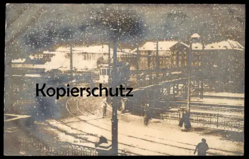 ALTE POSTKARTE LUDWIGSHAFEN AM RHEIN IM WINTER DER VIADUKT SCHNEEFALL STRASSENBAHN tram tramway Ansichtskarte postcard
