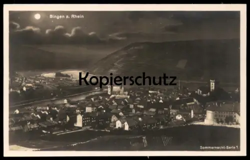 ALTE POSTKARTE BINGEN AM RHEIN BEI NACHT SOMMERNACHT SERIE Mond moon at night lune la nuit cpa AK Ansichtskarte postcard