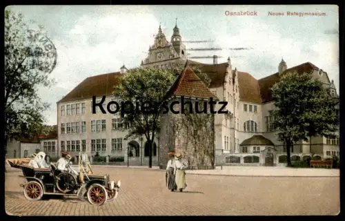 ALTE POSTKARTE OSNABRÜCK NEUES RATSGYMNASIUM MIT AUTO Gymnasium car voiture cpa postcard AK Ansichtskarte