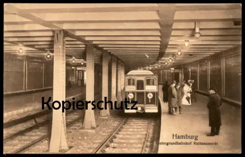 ALTE POSTKARTE HAMBURG UNTERGRUNDBAHNHOF RATHAUSMARKT U-BAHN Bahn subway tramway tram Ansichtskarte postcard AK cpa
