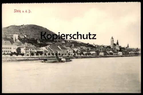 ALTE POSTKARTE STEIN AN DER DONAU RADDAMPFER PANORAMA Schiff Dampfer ship Krems AK Ansichtskarte postcard cpa