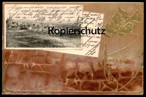 ALTE JUGENDSTIL PRÄGE POSTKARTE OSNABRÜCK TOTALANSICHT Gesamtansicht Panorama Total Goldene Blume cpa AK Ansichtskarte
