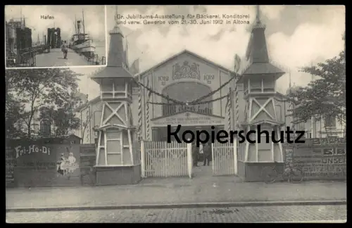 ALTE POSTKARTE HAMBURG ALTONA AUSSTELLUNG FÜR BÄCKEREI 1912 Hafen Margarine Fri-Ho-Di Dissen bakery pastry exhibition