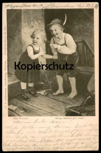 ALTE POSTKARTE MIZI WUNSCH BANGE MACHEN GILT NICHT Kind Mädchen Junge Kinder Angst fear Ansichtskarte postcard cpa AK