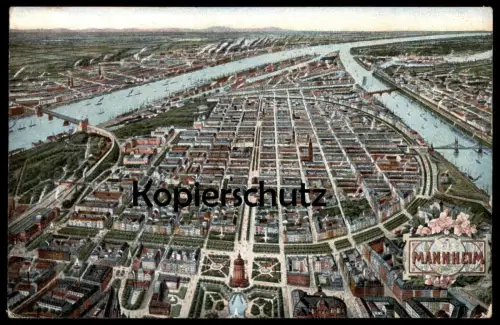 ALTE POSTKARTE MANNHEIM TOTALANSICHT PANORAMA Neckar Rhein Total Vogelschau Gesamtansicht AK Ansichtskarte postcard cpa