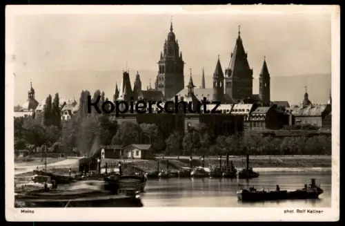 ALTE POSTKARTE MAINZ DOM BLICK VOM RHEIN PHOT. ROLF KELLNER FRACHTSCHIFF SCHIFF cargo ship cpa AK Ansichtskarte postcard