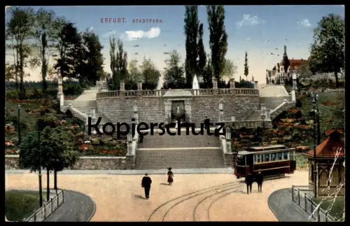 ALTE POSTKARTE ERFURT STADTPARK Park Strassenbahn tram tramway postcard Ansichtskarte cpa AK