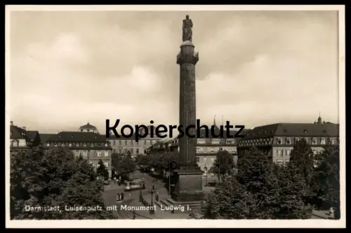 ALTE POSTKARTE DARMSTADT LUISENPLATZ MIT MONUMENT LUDWIG I. Denkmal Strassenbahn tram tramway postcard Ansichtskarte cpa