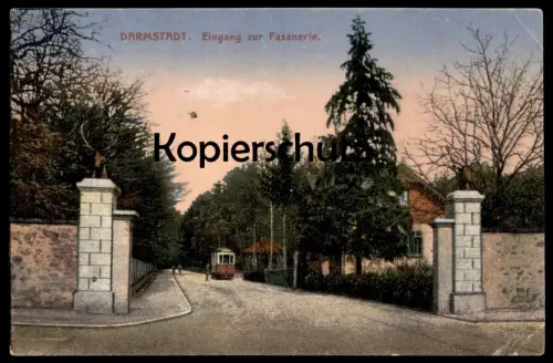 ALTE POSTKARTE DARMSTADT EINGANG ZUR FASANERIE Strassenbahn tram tramway postcard Ansichtskarte cpa