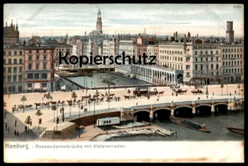 ALTE POSTKARTE HAMBURG REESENDAMMBRÜCKE MIT ALSTERARCADEN Alsterarkaden AK Ansichtskarte postcard cpa