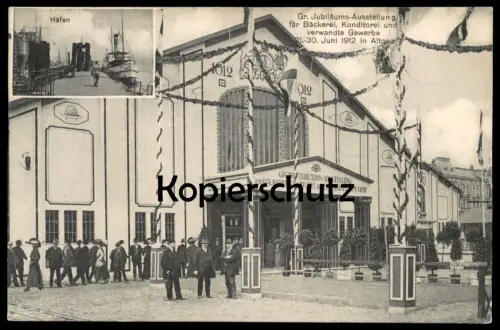 ALTE POSTKARTE HAMBURG ALTONA AUSSTELLUNG FÜR BÄCKEREI KONDITOREI UND VERWANDTES GEWERBE 1912 Hafen bakery exhibition