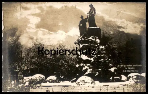 ALTE POSTKARTE LUDWIGSHAFEN AM RHEIN IM WINTER JUBILÄUMSPLATZ SCHNEE monument hiver snow Ansichtskarte cpa postcard AK