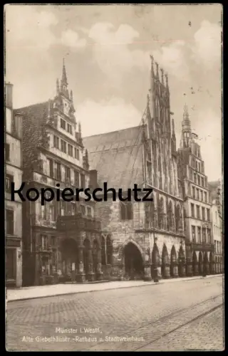 ALTE POSTKARTE MÜNSTER I. WESTF. ALTE GIEBELHÄUSER RATHAUS UND STADTWEINHAUS Ansichtskarte cpa postcard AK