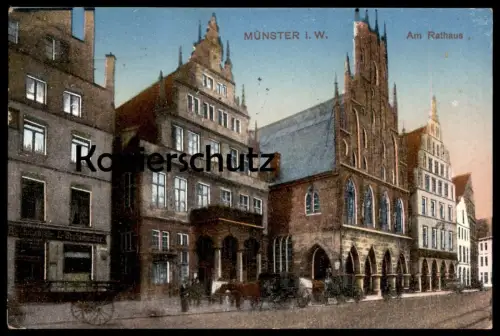 ALTE POSTKARTE MÜNSTER I. W. AM RATHAUS KUTSCHEN STUHLMACHER Ansichtskarte postcard cpa AK