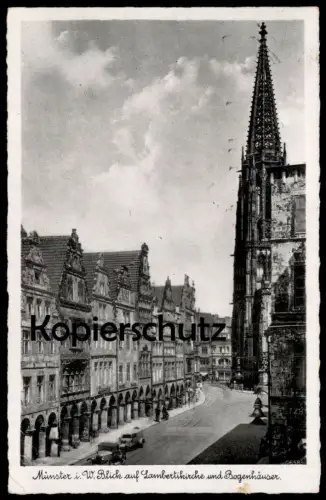 ALTE POSTKARTE MÜNSTER WESTFALEN 1941 BLICK AUF LAMBERTIKIRCHE UND BOGENHÄUSER Ansichtskarte cpa postcard AK