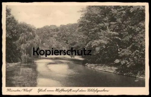 ALTE POSTKARTE MÜNSTER 1938 BLICK VOM HÜFFERSTIFT AUF DEN SCHLOSSGRABEN Ansichtskarte postcard cpa AK