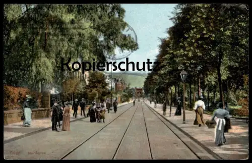 ALTE POSTKARTE TRIER NORDALLEE FRAUEN MÄNNER BAHNGLEISE SCHIENEN Allee cpa AK Ansichtskarte postcard