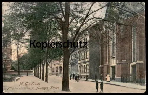 ALTE POSTKARTE MÖNCHENGLADBACH ALBERTUS-STRASSE MIT ALBERTUS-KIRCHE 1907 M. GLADBACH AK Ansichtskarte cpa postcard